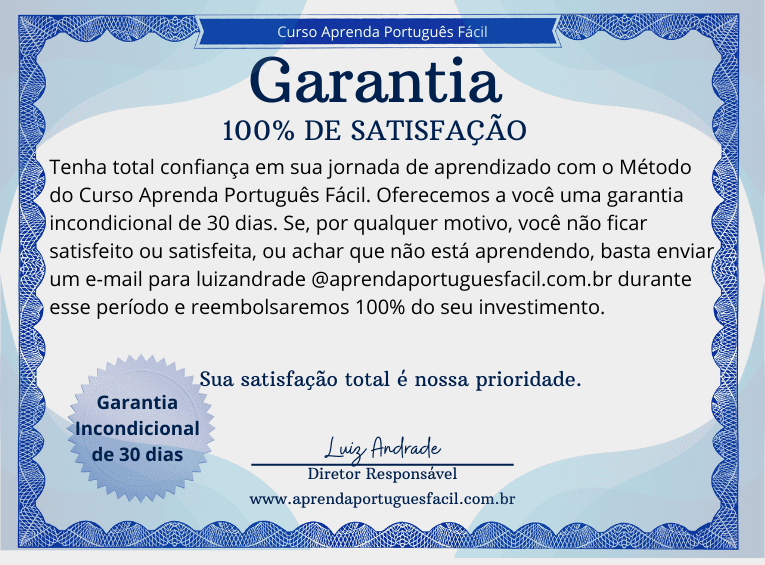 Certificado de Garantia Total de 100% de Satisfação